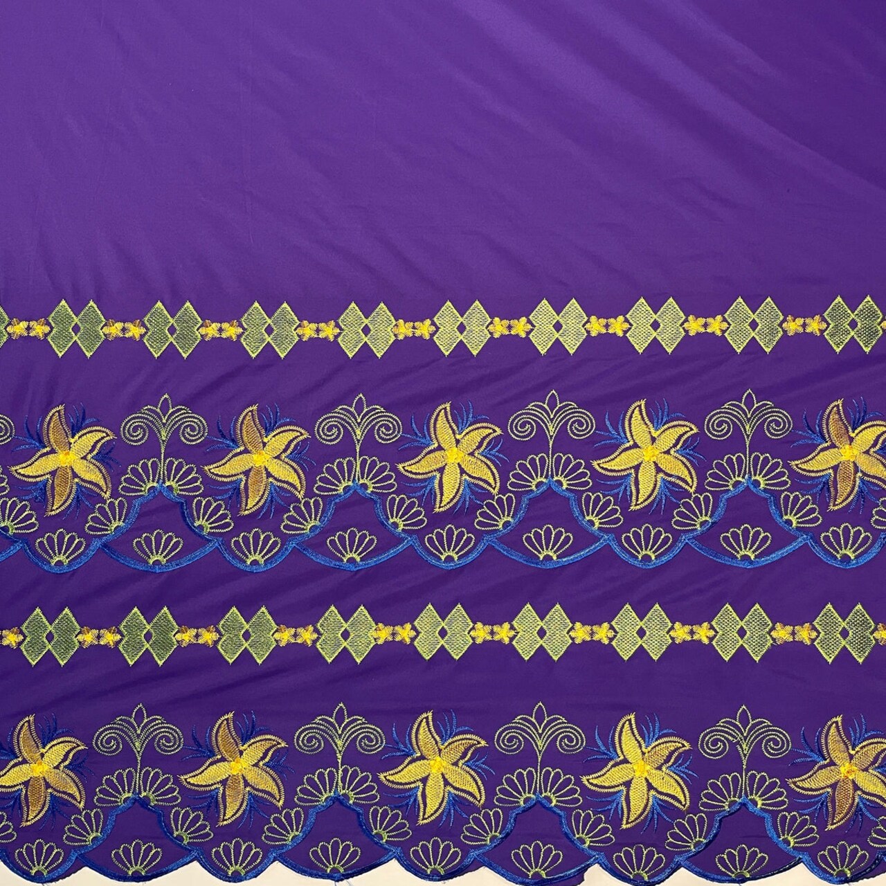 1 Yard Plumeria Flower Embroidered Double Border Polyester Fabric 56 Inch Width